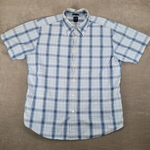 Gap Shirt Y2K Plaid Short Sleeve‎ Button Up Shirt Blue White Mens Size Large